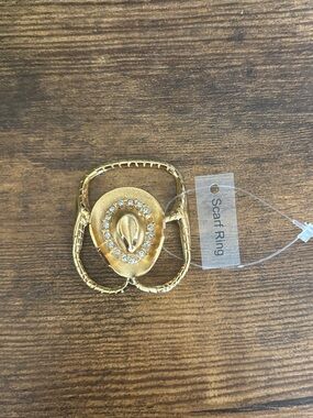 Gold Cowboy Hat Scarf Ring with Rhinestones